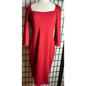 Vfemage Red Square Neck Quarter Sleeve Dress